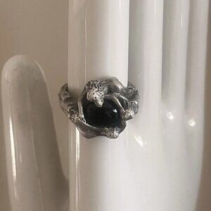 Signed Wesley Emmons One of a Kind Black Onyx Sterling Silver Ring, Sz 12